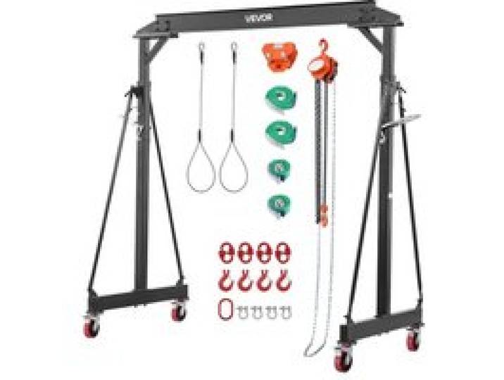 VEVOR Mobiler Portalkran mit 1995,81kg Tragkraft, 253-373cm Höhenverstellbarer Ladekran aus Stahl, Werkstattkran mit Manueller Laufkatze Hebezeug & 360° Feststellrollen, Lastkran für Lager Werkstatt