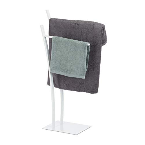 Relaxdays Handdoekrek met 2 stangen, wit, vrijstaand, B/D/H: 88 x 43 x 24 cm