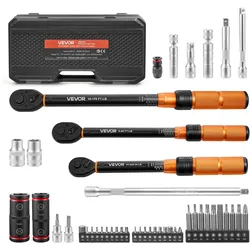 VEVOR Drehmomentschlüssel-Set 1/4 3/8 1/2 Zoll Antrieb 47-tlg. Doppelskala, ±3% Genauigkeit Zündkerzensteckschlüssel Bits Verlängerungen Aufbewahrungskoffer für Kfz-Reparaturen