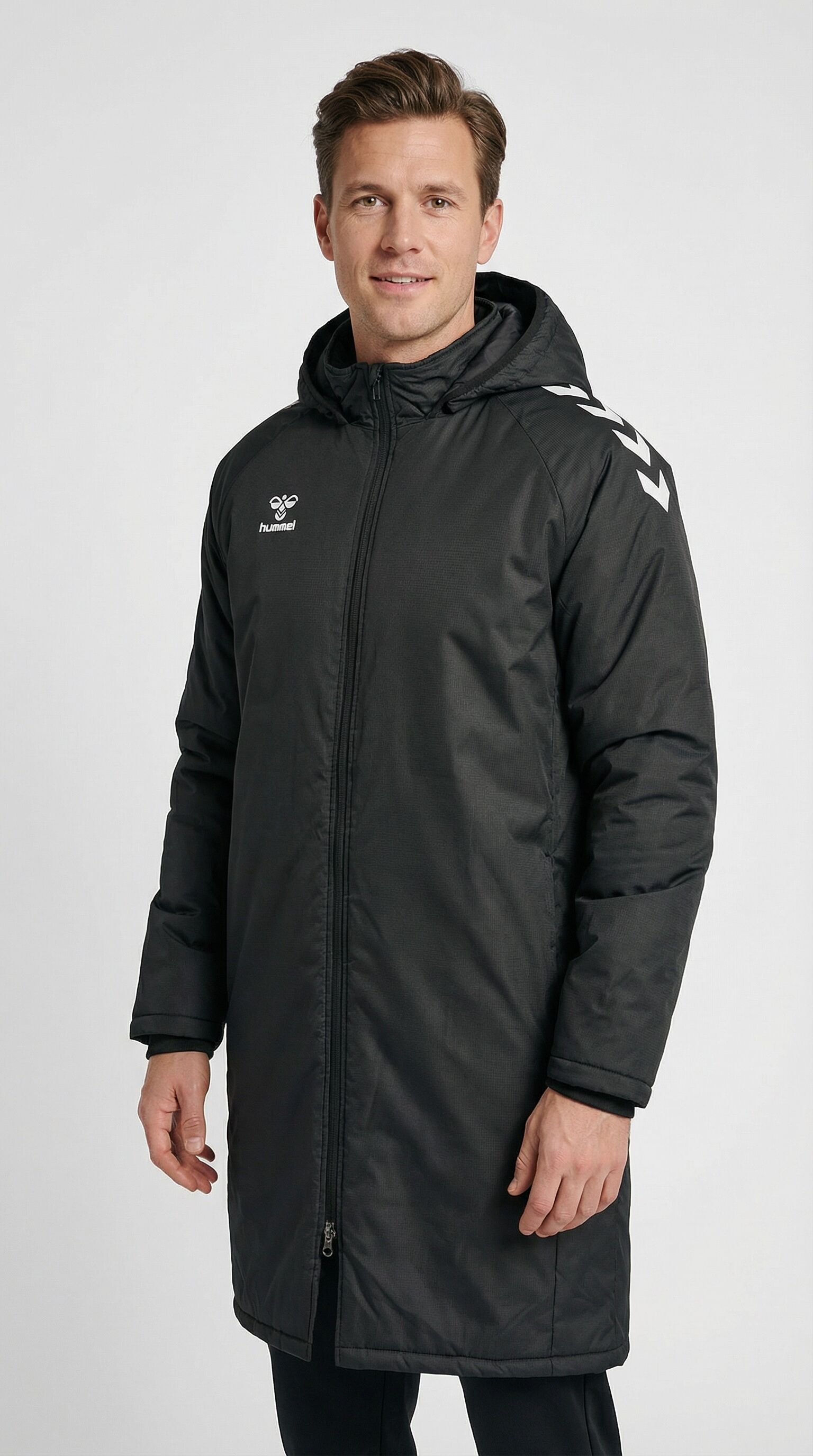Stadionjacke HUMMEL, Herren, Gr. S, schwarz, Bündchen, Jacken Stadionjacke, mit Reissverschlussgarage, aus Polyestergewebe, wärmend, winddicht schwarz S
