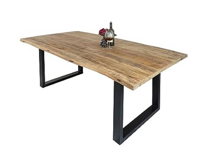 SAM Esstisch Derek 280x100 cm Mangoholz natur Baumkante U-Gestell schwarz Baumkantentisch massiv, naturfarben lackiert, 26 mm Tischplatte, Metallgestell