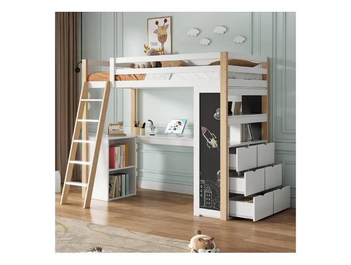 LuxusKollektion Etagenbett Etagenbett Hochbett 90x200 Kiefer Weiß Natur (1-St)