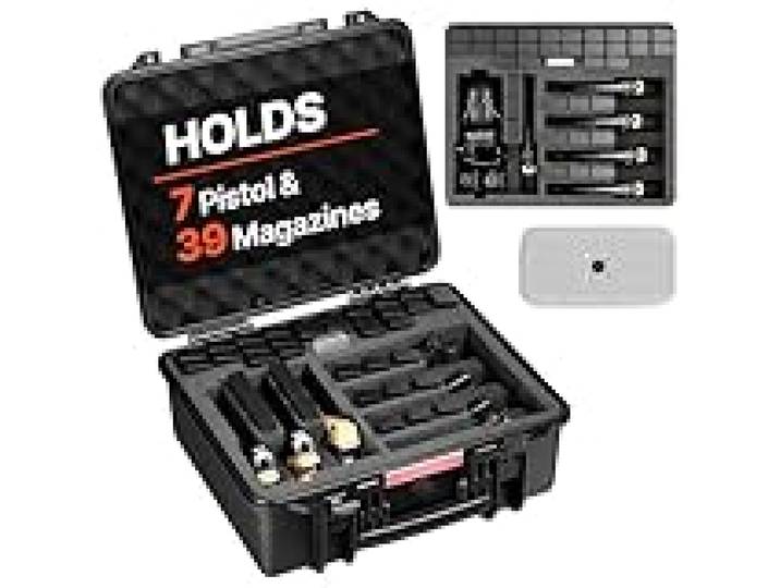VEVOR Mallette Transport Arme, Valise à Pistolet avec Insert en Mousse XPE, Étui Rigide Étanche 491x434x211 mm, pour Arme de Poing, Objectifs, Appareil Photo, Capacité 7 Pistolets, Conforme TSA