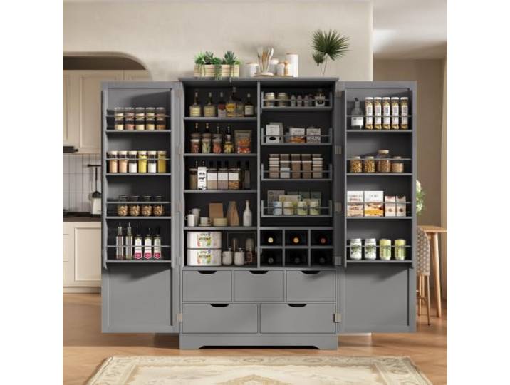 twwhyg Freistehender Bauernhaus-Küchen-/Pantry-Aufbewahrungsschrank mit Schubladen(Gray-8.29)