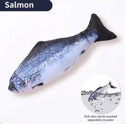 Uplift Curations Interactive USB Rechargeable Floppy Fish Toy Electric Simulation Chew & Training Toy For Cats & Dogs salmon G507