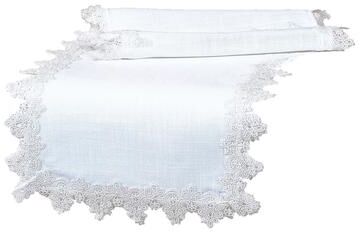 Manor Luxe Victorian Lace Trim Table Runner, 16 by 72-Inch, White