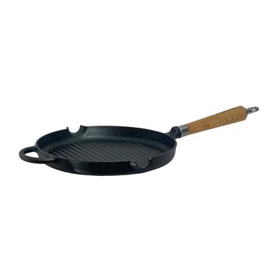 Grillpfanne RONNEBY BRUK "Maestro Pfanne, Ø 28 cm, mit Holzgriff & Gegengriff", schwarz (schwarz, mit eichenholzgriff), B:28cm H:7,5cm L:57cm, Pfannen