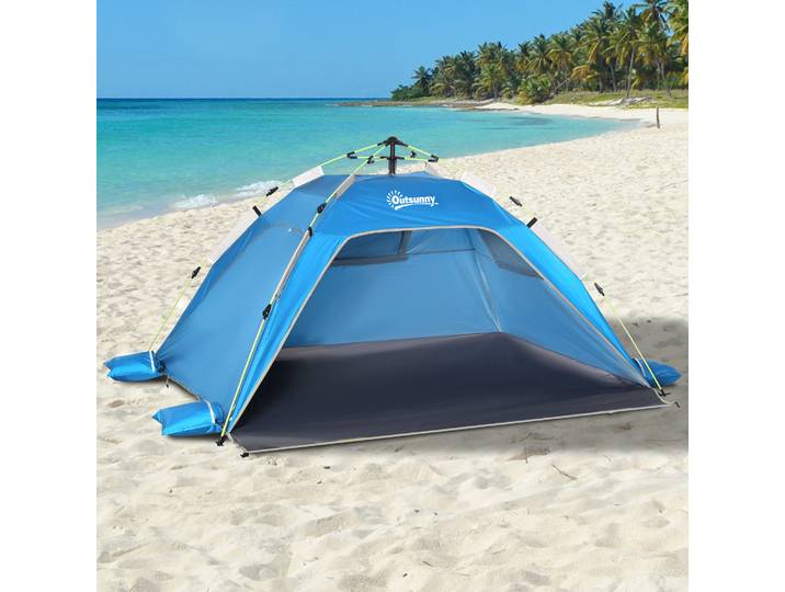 Outsunny Tente de Plage 2 Pers Anti-UV Portable Bleu 220x173x120cm