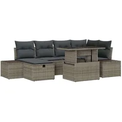 vidaXL Garten-Sofa-Set Höhenverstellbar 7 pcs Grau Poly-Rattan