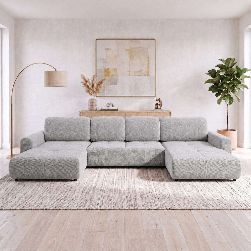 17 Stories Bingo U-Shaped 6 Seater Sofa Bed Light Grey POP 3 82cm H X 379cm W X 144cm D