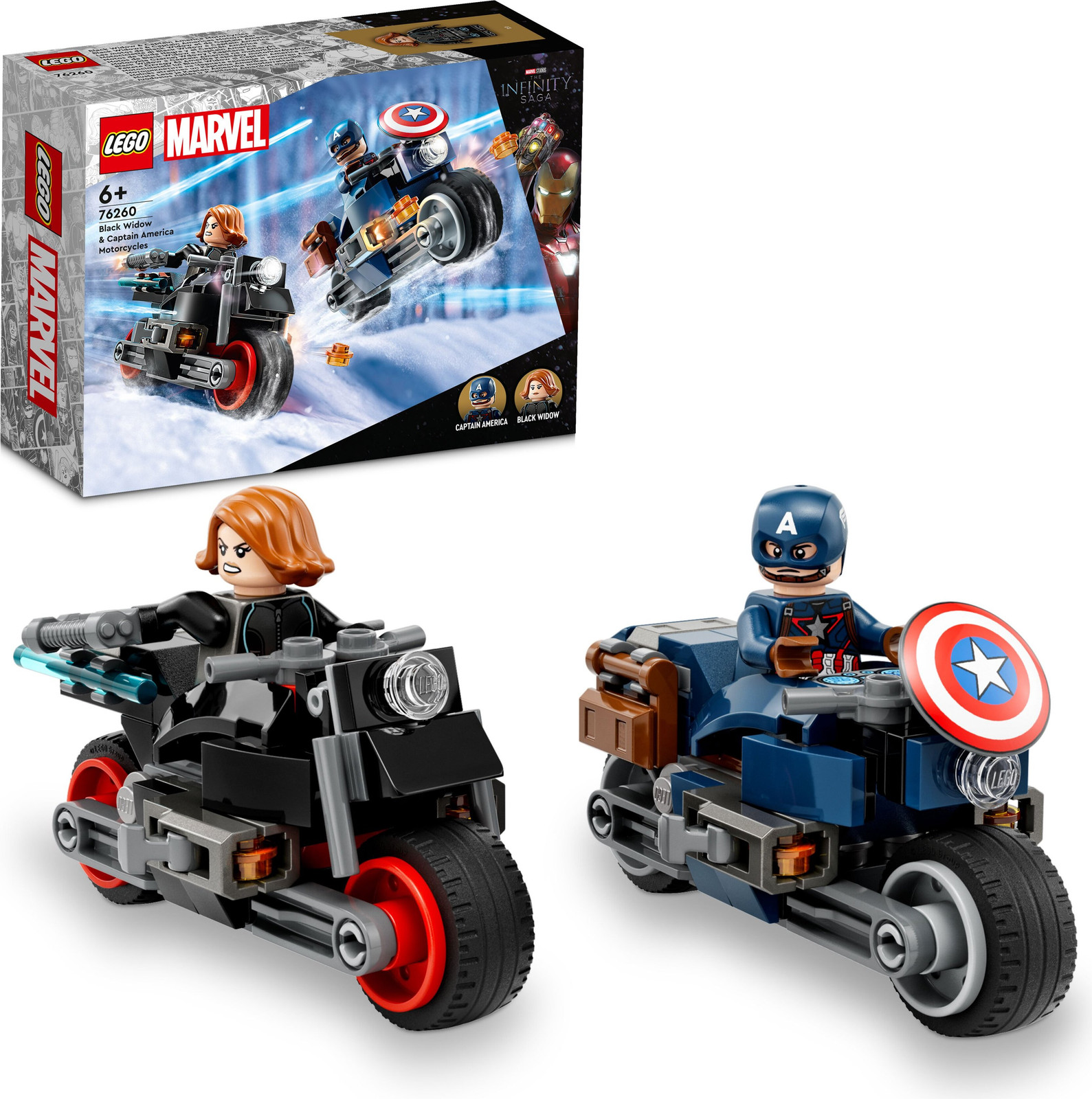 Lego Black Widow Captain America op motorfietsen