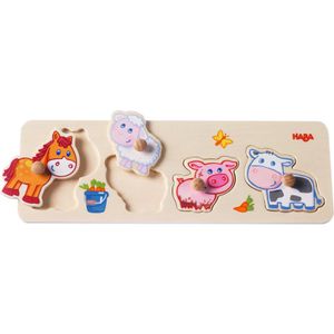 Haba Motorikspielzeug Bauernhof-Tierkinder, Steckpuzzle aus Holz, ab 1 Jahr