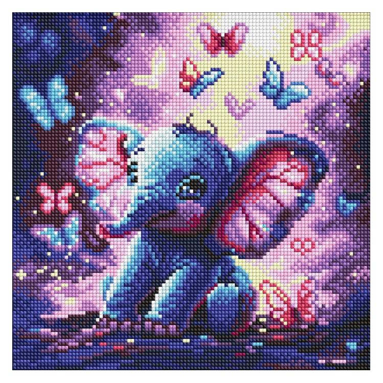 Ideyka Diamant Mosaik - Ein sorgloser Elefant 30 x 30 cm mit Rahmen (AMO8235)
