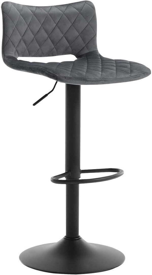 WOLTU Upholstered Adjustable Height Bar Stool with Iron Frame Dark Grey 1