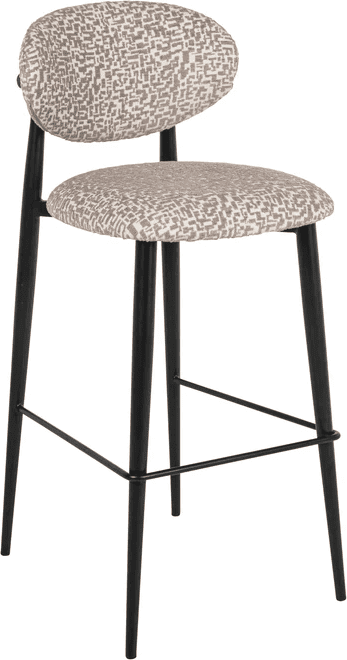 Imogen Taupe & Cream Geometric Patterned Bar Stool with Black Legs