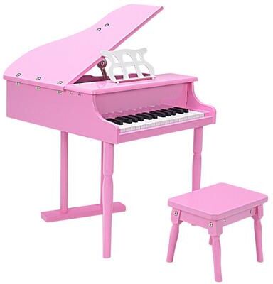 Costway Musical Instrument Toy 30-Key Children Mini Grand Piano with Bench-Pink