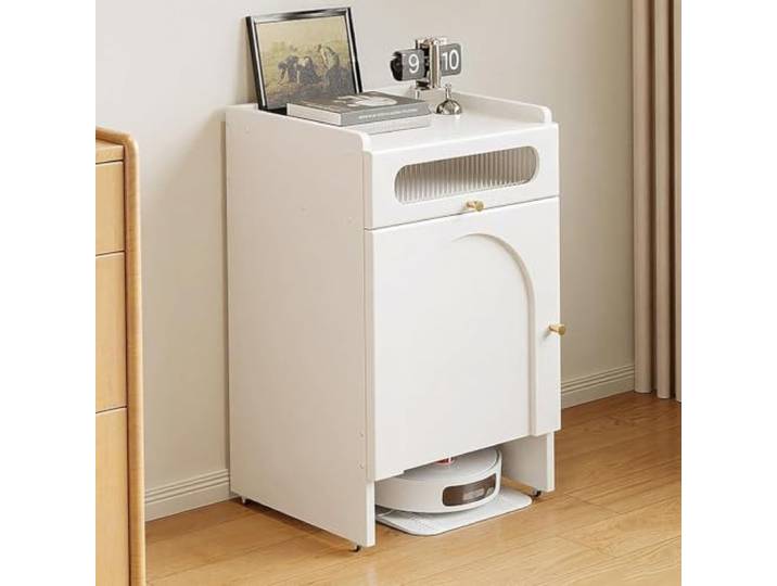 Roboter-Staubsauger-Standschrank, Kehrroboter-Aufbewahrungsregal Acryltüren Mehrstufiger Endschrank(White 1)