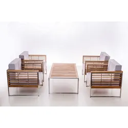 Gartenmöbel Lounge Set ARTEMIS II creme 5- Teilig mit Kissen Wetterfest Garten Terrasse Balkon