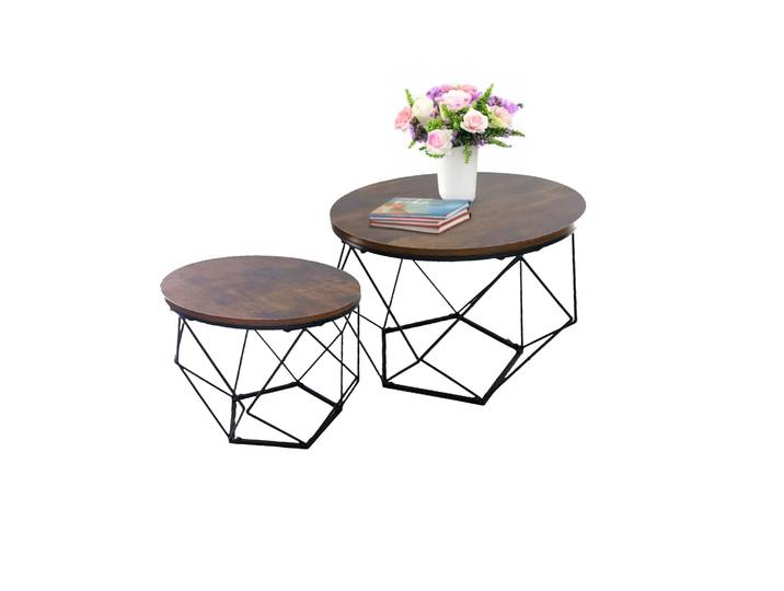 Couchtisch 2er-Set Industrial-Design Braun-Schwarz