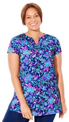 Plus Size Women's Chlorine Resistant Swim Tunic by Swimsuits For All in Electric Floral (Size 10)