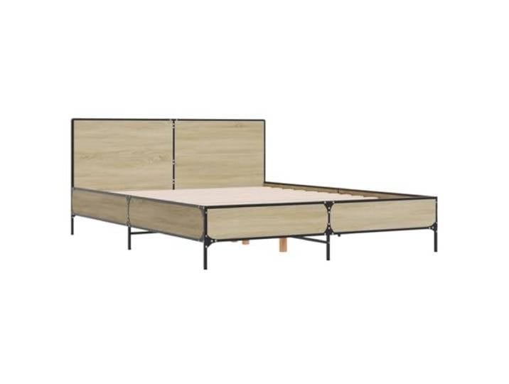 KTHLBRH Bettgestell Eiche Sonoma 150 x 200 cm Holz mehrschichtig Metall Bettgestell mit Kopfteil, Lattenrost aus Sperrholz, Metallbeine, Rückenstütze