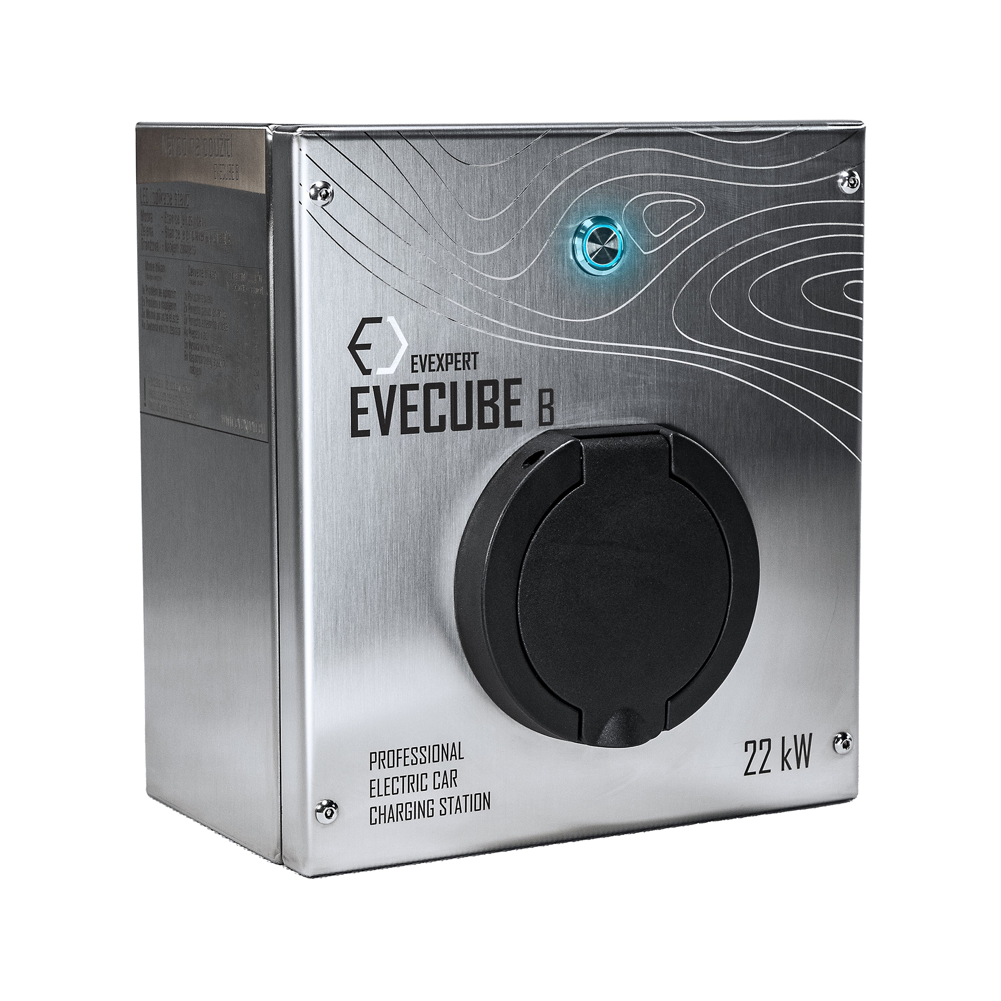 EVECUBE B Wallbox - langlebige Edelstahl-Ladestation für Elektroautos und PHEVs mit einer maximalen Ladeleistung von 22 kW (mit Universalsteckdose)