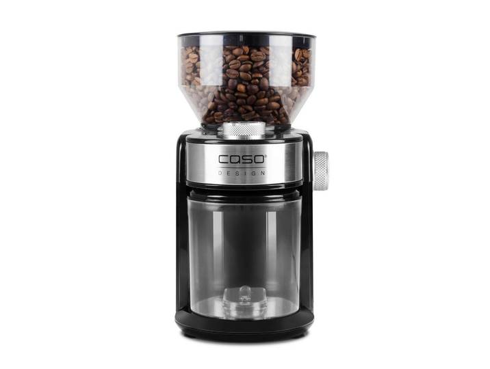Caso Design Kaffeemühle, Schwarz, Edelstahlfarben, Transparent, 13x25x18 cm, CE, rutschfeste Füße, einstellbarer Mahlgrad, einstellbare Tassenmenge, Kochgeschirr, Küchengeräte, Kaffeemaschinen & Milchschäumer