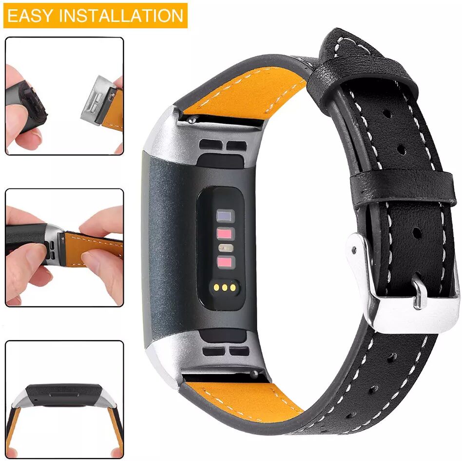 INF Fitbit Charge 3/4 Armband Leder Schwarz