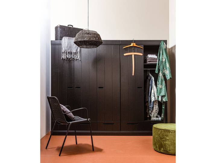 Drehtürenschrank Connect mit Schubladen 140cm Schwarz/Schwarz