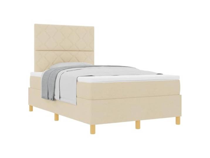 KKgypkn Boxspringbett mit Matratze Creme 120 x 200 cm Stoff, verstellbares Kopfteil, Taschenfederkern-Matratze, mittlere Festigkeit, Holzlattenrost, stabile Beine
