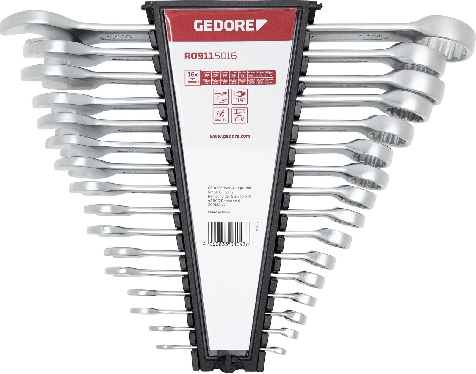 Gedore R09115016 ringsleutels set, 16-delig, 1/4" - 1 1/4"