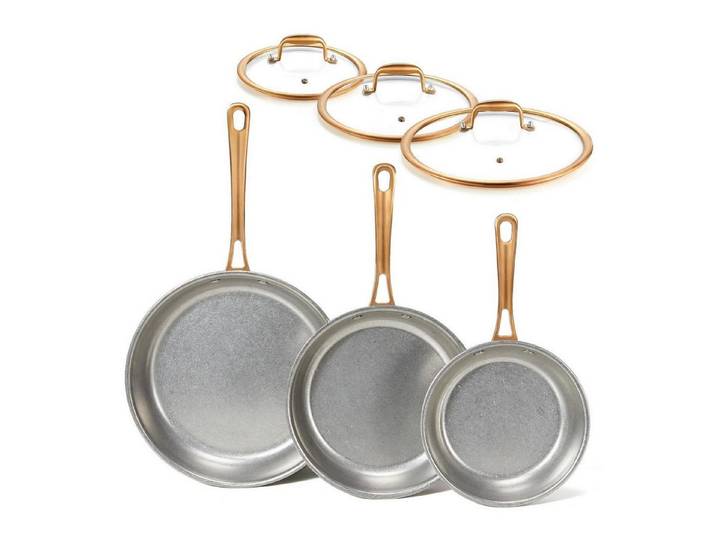 LuxusKollektion Pfannen-Set Pfannenset 3tlg Edelstahl Retro Kupfergriff