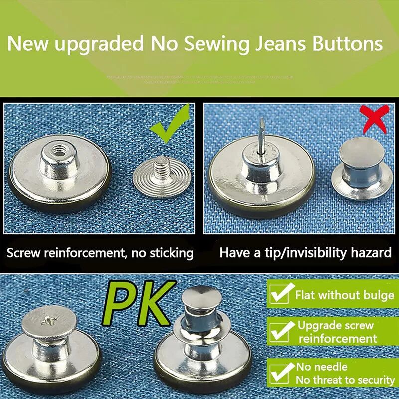 INF Kit de remplacement de boutons de jeans en métal - Sans couture, amovible (paquet de 12)