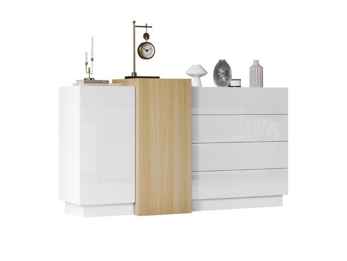 Buffet blanc brillant Armoire de salle à manger moderne avec espace de rangement Armoire de rangement moderne minimaliste couleur