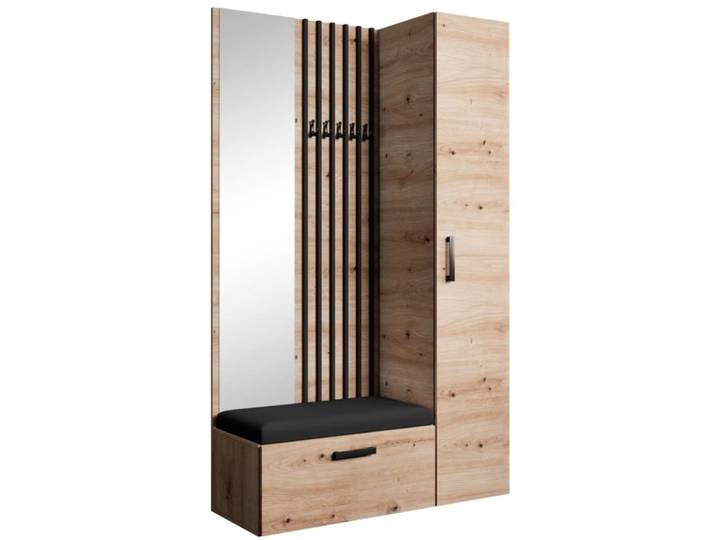 Dressing lamelles + armoire haute, Artisan+noir, 121x203