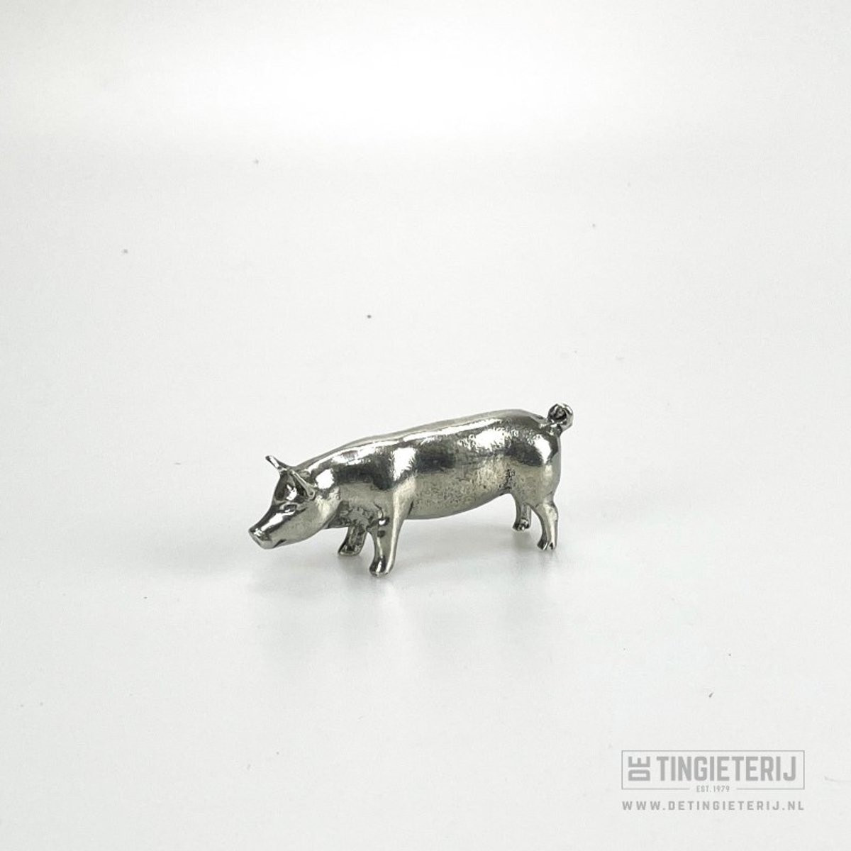 De tingieterij Tinnen Miniatuur Varken - Ambachtelijk Handgemaakt Dierenbeeldje