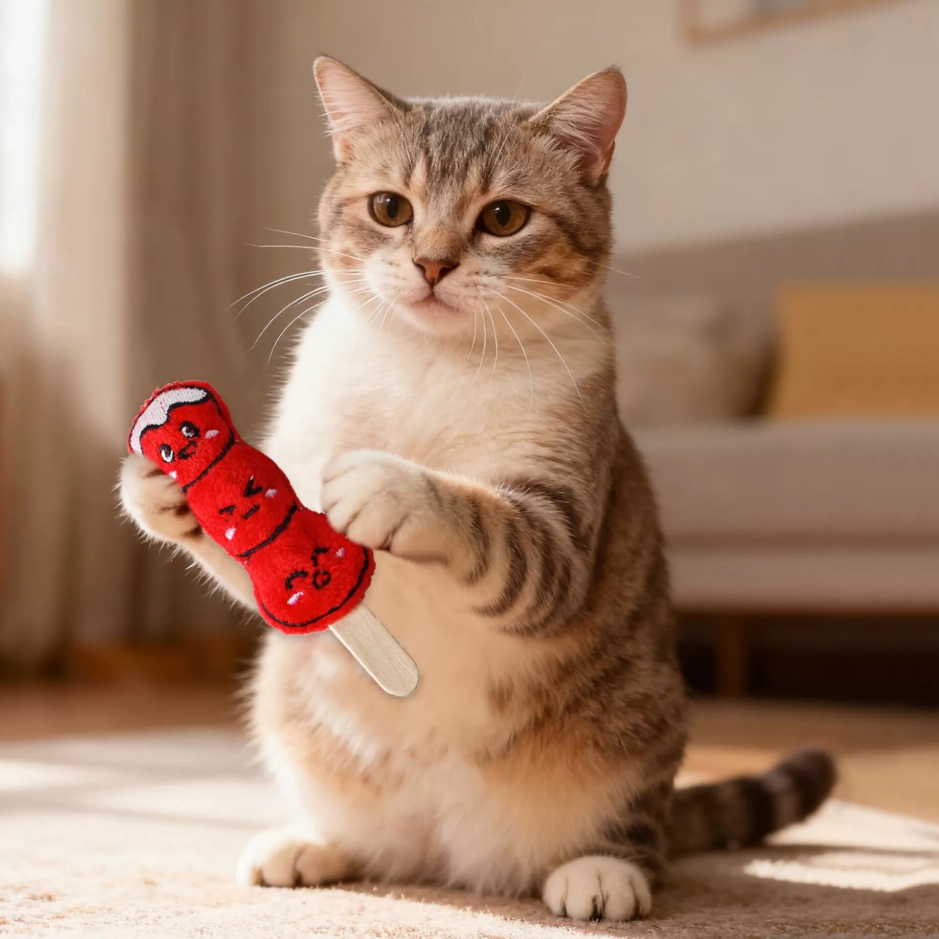INF Buntes Plüsch Tanghulu Katzenspielzeug - Interaktive Beschäftigung gegen Langeweile für verspielte Katzen