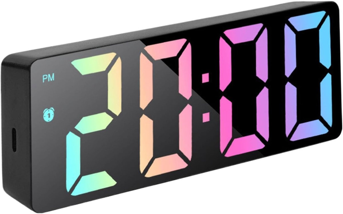 Digitale LED-spiegelwekker met gekleurd licht en groot display - Zwart