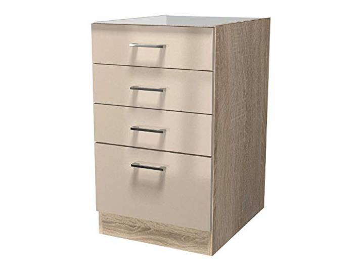 Smart Möbel Schubkastenschrank 50 cm Kaschmir Glanz – Küchenunterschrank ohne Arbeitsplatte – 3 Schubkästen & 1 Auszug – Sonoma Eiche Korpus – Unterschrank Küche – Neapel