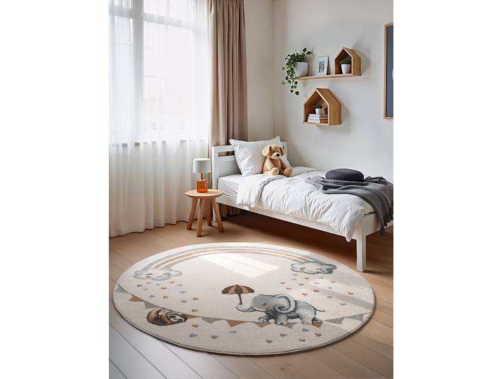 Kinderteppich Elephant Rainbow Ø 160cm Weiß