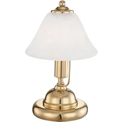 Tischlampe Tischleuchte Bürolampe Leseleuchte, LED Touchschalter, Höhe 27 cm, Messing-Gold Glas Alabasteroptik, Nachttischlampe