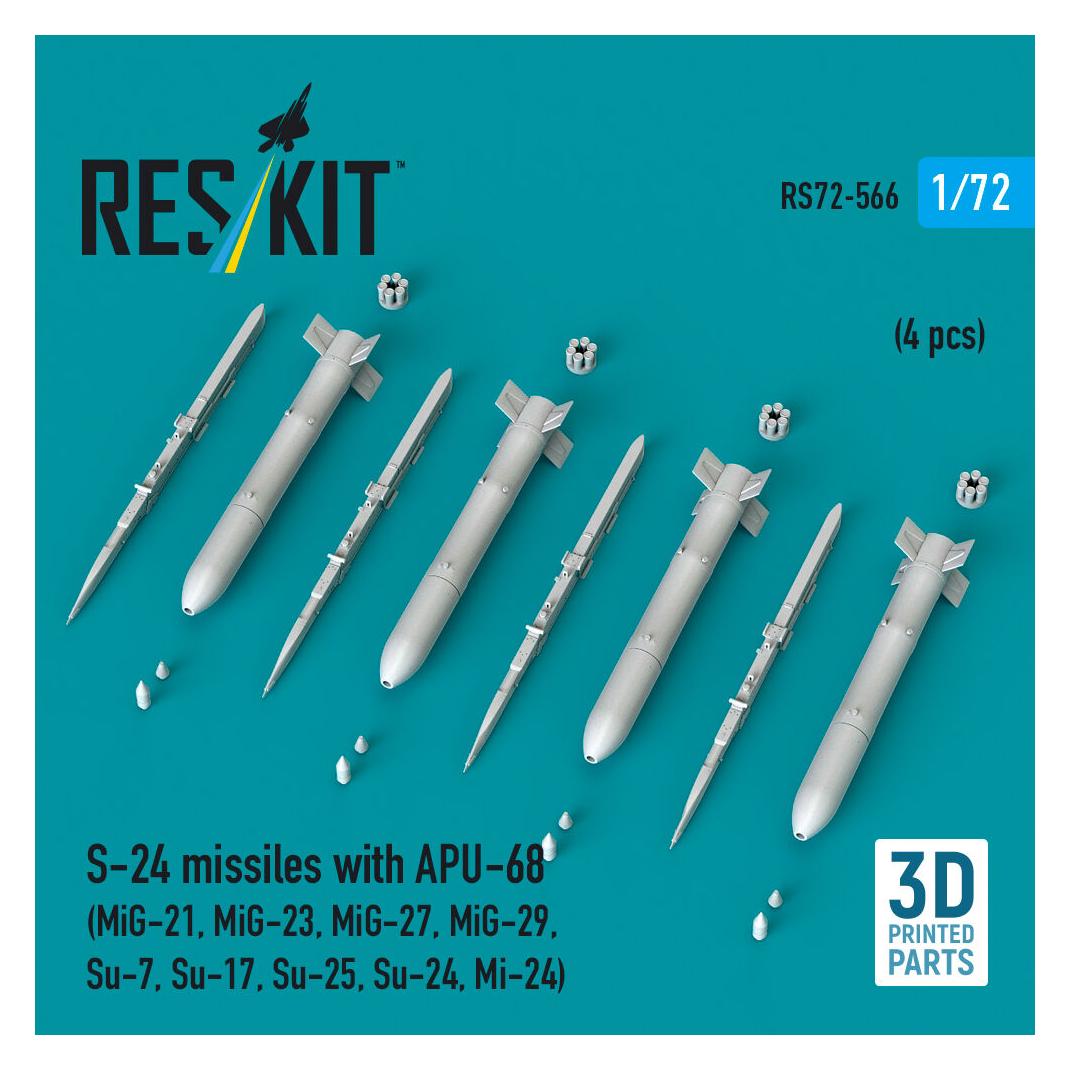 ResKit S-24 missiles with APU-68 (4 pcs) (MiG-21, MiG-23, MiG-27, MiG-29, Su-7, Su-17, Su-25, Su-24, Mi-24) (RS72-0566)