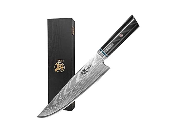 MITSUMOTO SAKARI 20 cm Japanisches Gyuto Kochmesser, Damaststahl Küchenmesser