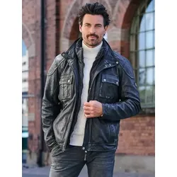 engbers Herren Lederjacke mit herausnehmbarem Inlet Schwarz regular uni Stehkragen - 48