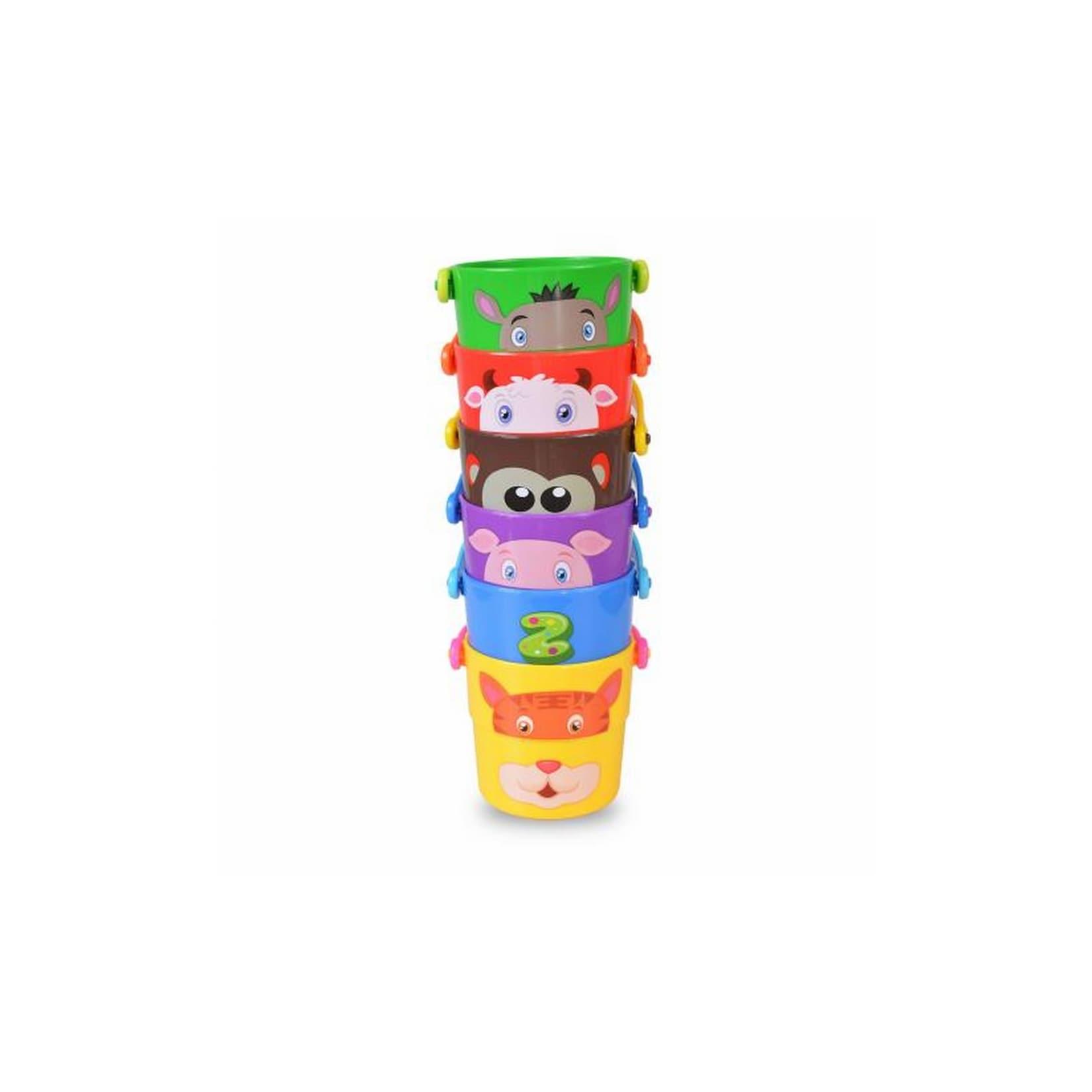 Moni Sandspielzeug Spielzeugeimer-Set K999-219B Wasser, Sand, 6 bunte Eimer rot