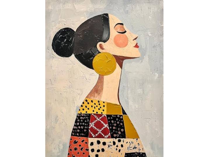 STYLER Leinwandbild Mae 70 x 100 cm – Abstraktes Frauenporträt in Ocker & Schwarz – Modernes Faces in Color Wandbild – Canvas Handpainting Wanddekoration