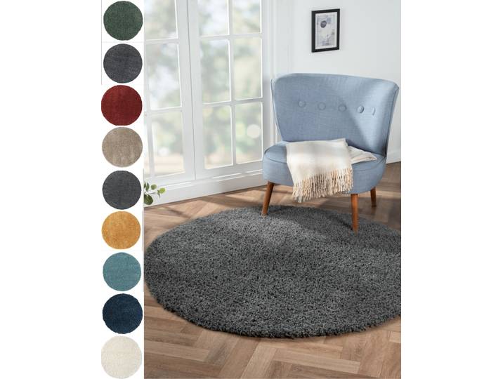 Hochflor-Teppich My Shaggy , grau, H:37mm Ø:150cm, Polypropylen (PP), MYFLAIR MÖBEL & ACCESSOIRES, Teppiche, Hochflor-Teppich, Uni-Farben, leicht glänzend, extra weich, auch in rund & als Läufer