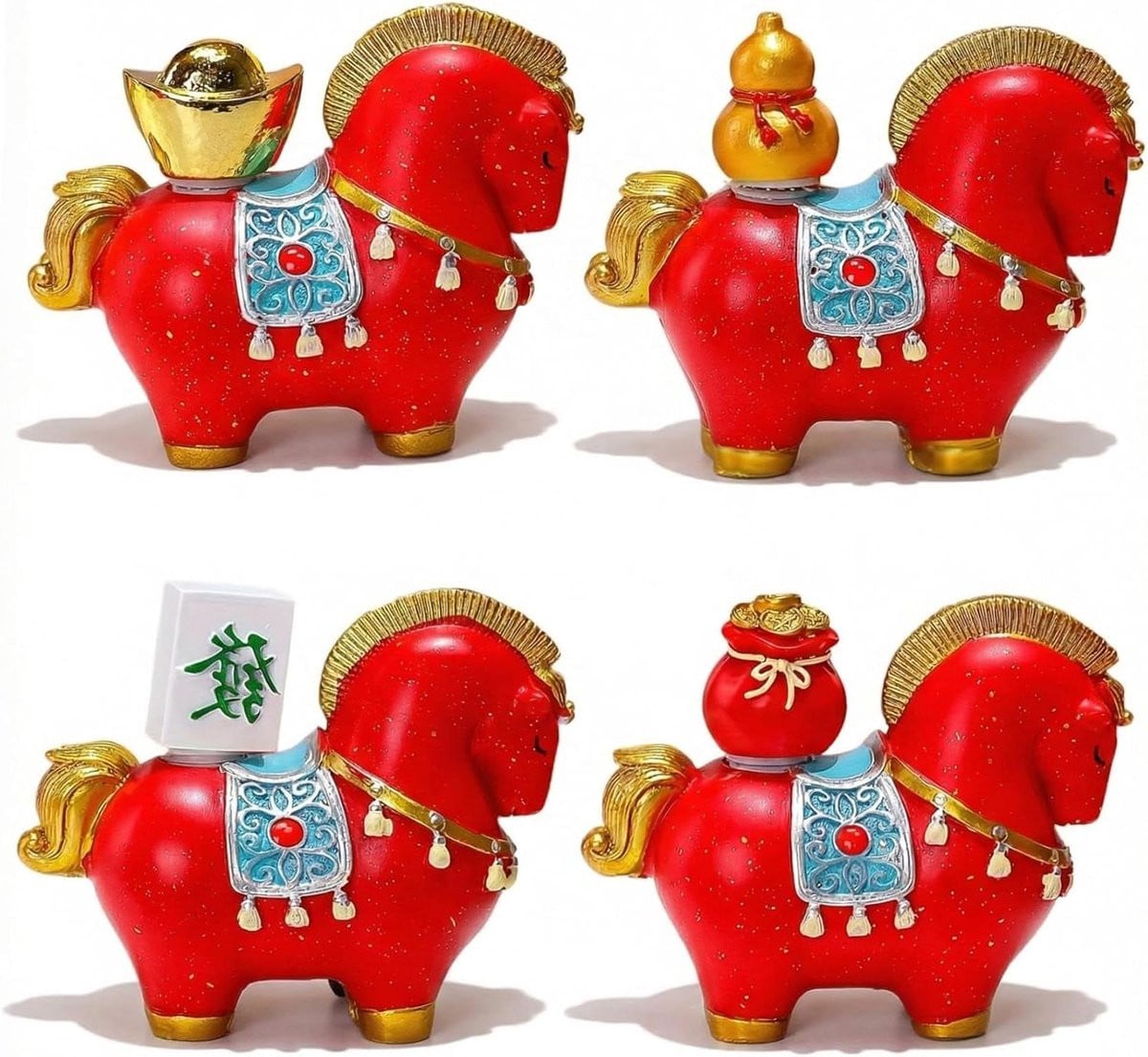 Rood Paarden Beeldje uit de Zodiac Collectie voor Feng Shui Decoratie, 8 x 7 cm