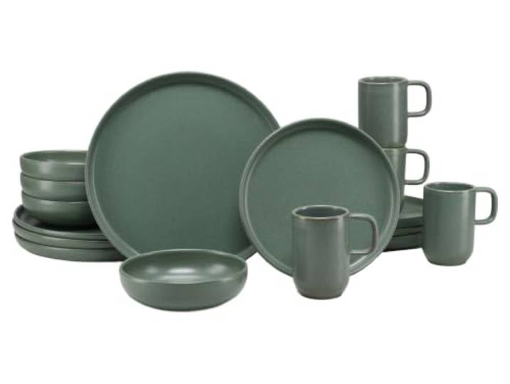 creaTable, Uno Salbei, 16-teiliges Tellerset aus Steinzeug Geschirrset, spülmaschinen- und mikrowellengeeignet, Made in Portugal, 25764