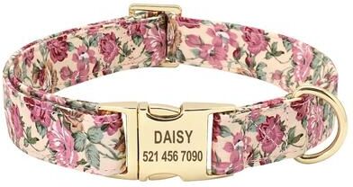 Pet Hub Custom Floral Dog Collar & Leash Set Personalized Pet ID Collar For Small, Medium, Large Dogs L 1